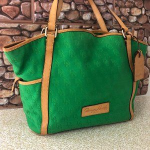 Dooney & Bourke Large green Canvas / tan leather trim Tote Shoulder bag .